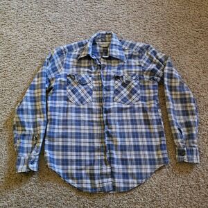Eastern Mountain Sports Womens Blue White Plaid Button Shirt Small Long Sleeve